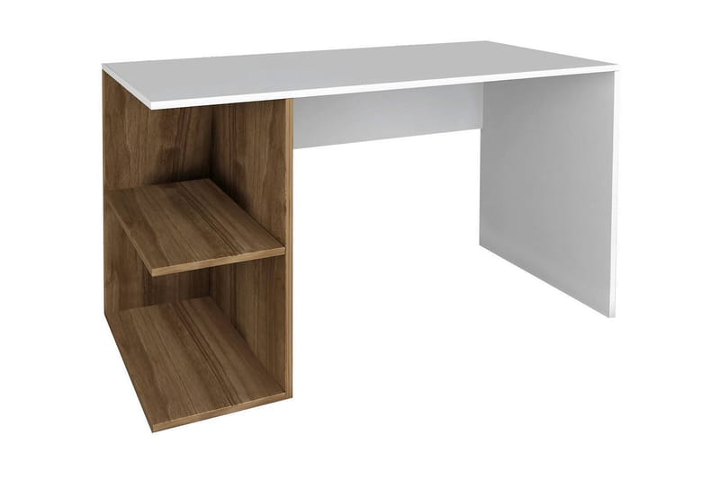 Skrivbord Lalenius 120 cm med Förvaring Hyllor - Vit/Valnötsbrun - Skrivbord - Datorbord