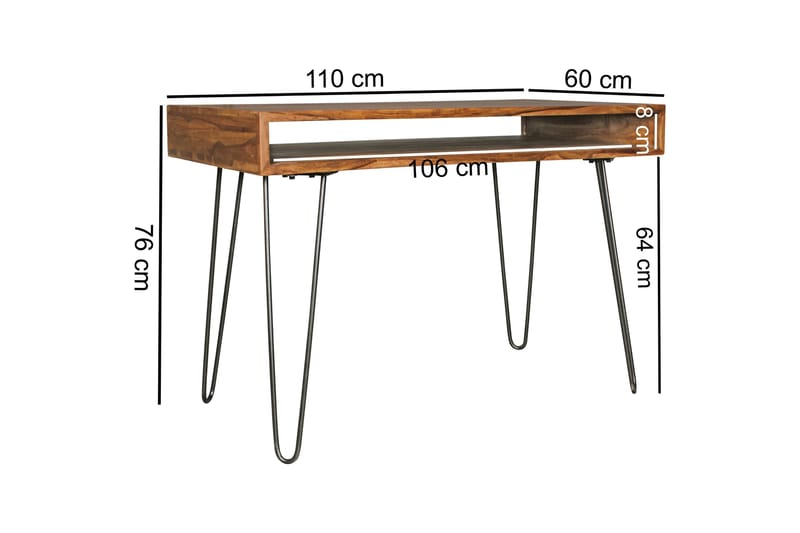 Skrivbord Lochside 110 cm med Förvaring Hylla - Massivt Trä/Svart - Skrivbord - Datorbord