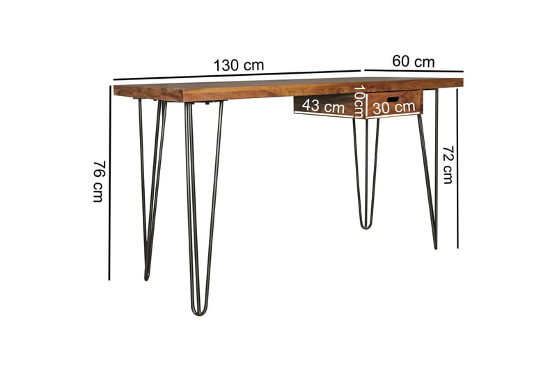 Skrivbord Lochside 130 cm med Förvaring Låda - Massivt Trä/Svart - Skrivbord - Datorbord