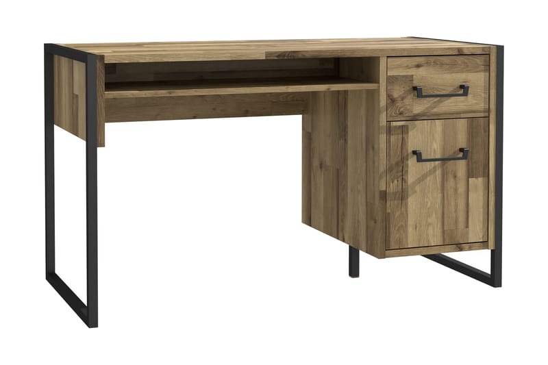 Skrivbord Lodmoor 129 cm med Förvaring Låda + Skåp - Brun/Svart - Skrivbord - Datorbord