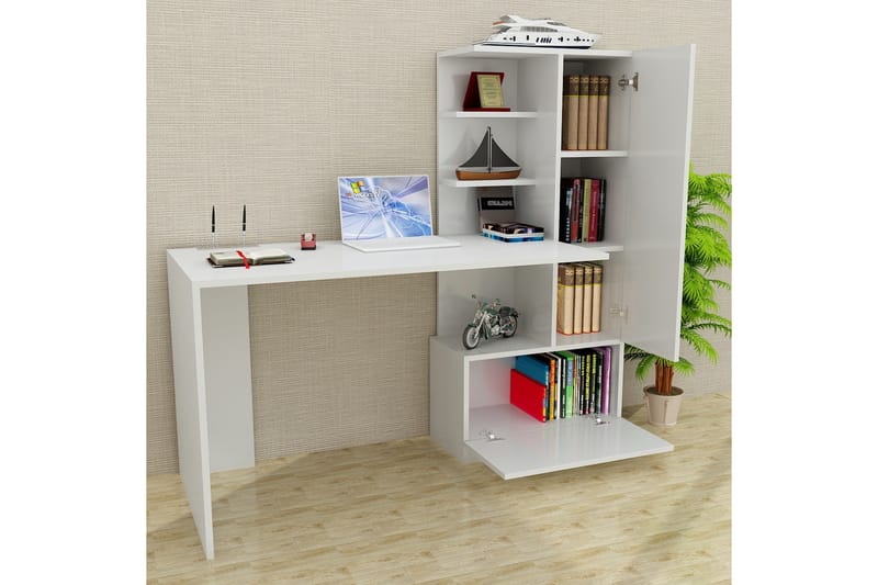 Skrivbord Lorella 150 cm med Förvaring Hyllor + Låda + Skåp - Vit - Möbler - Bord & matgrupp - Kontorsbord - Skrivbord