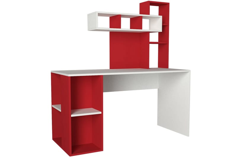 Skrivbord Lundskog 140 cm med Förvaring Hyllor - Vit/Röd - Möbler - Bord & matgrupp - Kontorsbord - Skrivbord