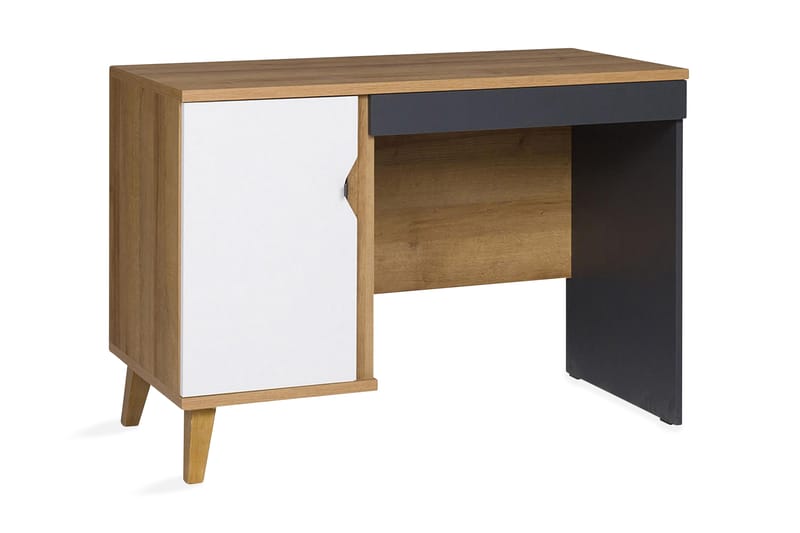 Skrivbord Lyseme 110 cm med Förvaring Skåp - Brun/Vit/Svart - Skrivbord - Datorbord