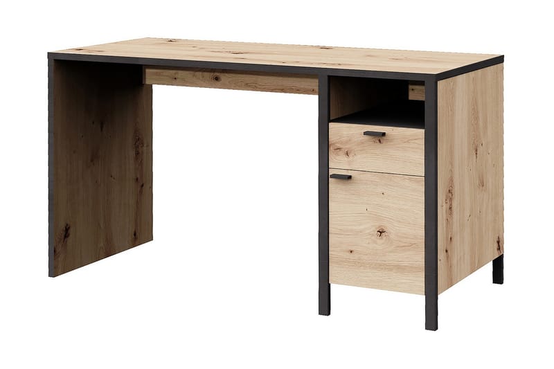 Skrivbord Mackynen 135 cm med Förvaring Låda + Skåp - Brun/Svart - Skrivbord - Datorbord