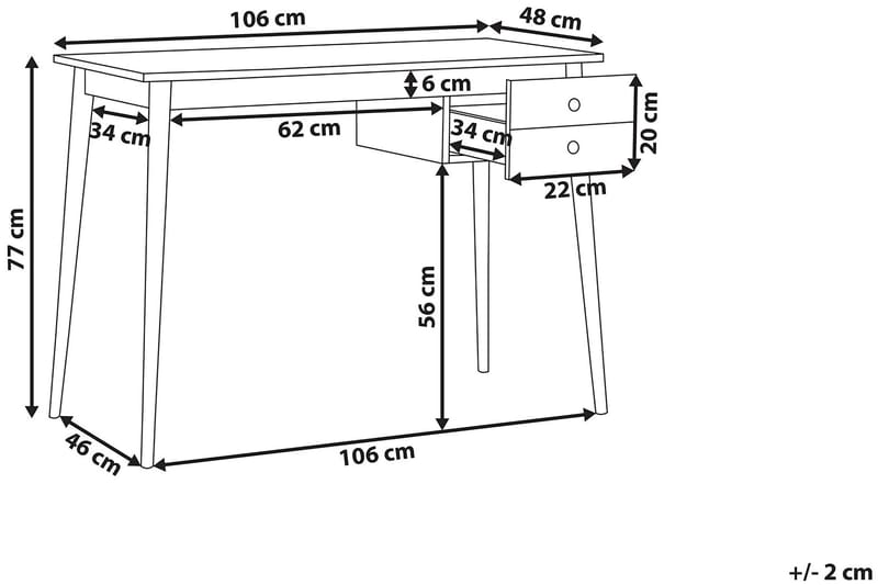 Skrivbord Margraten 106 cm med Förvaring 2 Lådor - Svart/Ljusbrun - Skrivbord - Datorbord