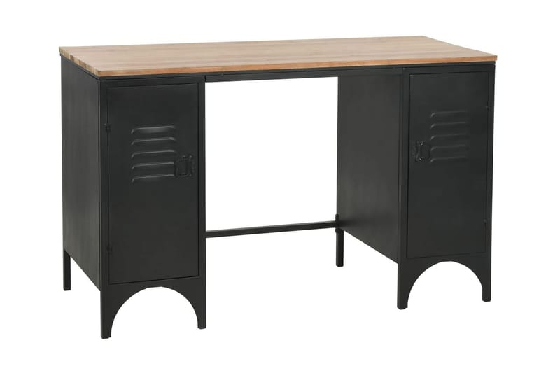 Skrivbord massivt furuträ och stål 120x50x76 cm - Svart - Skrivbord - Datorbord