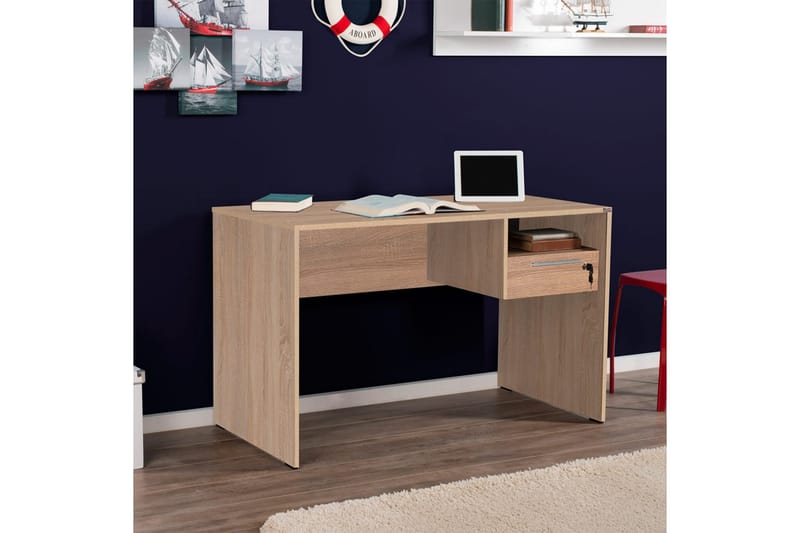Skrivbord Mazirbe 120 cm med Förvaring Hyllor + Låsbar Låda - Natur - Möbler - Bord & matgrupp - Kontorsbord - Skrivbord