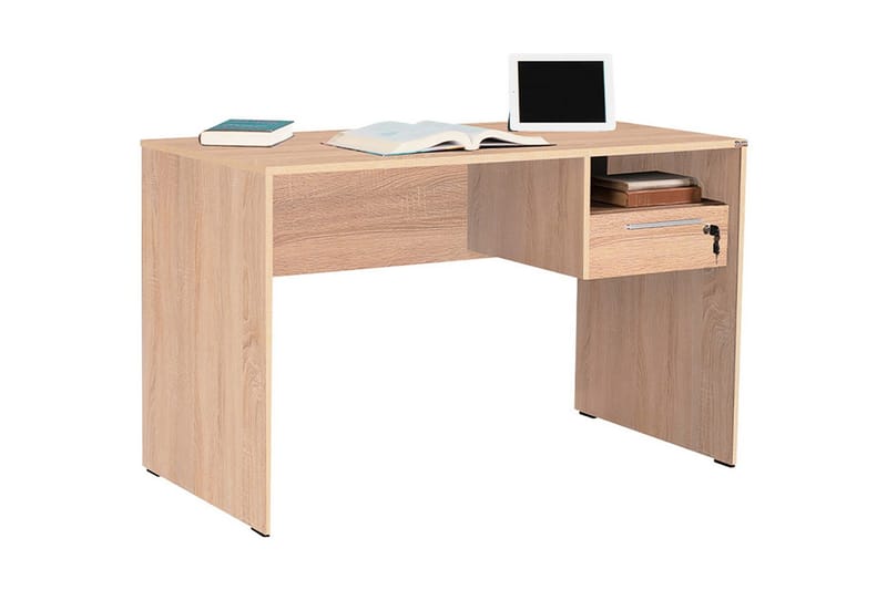 Skrivbord Mazirbe 120 cm med Förvaring Hyllor + Låsbar Låda - Natur - Möbler - Bord & matgrupp - Kontorsbord - Skrivbord