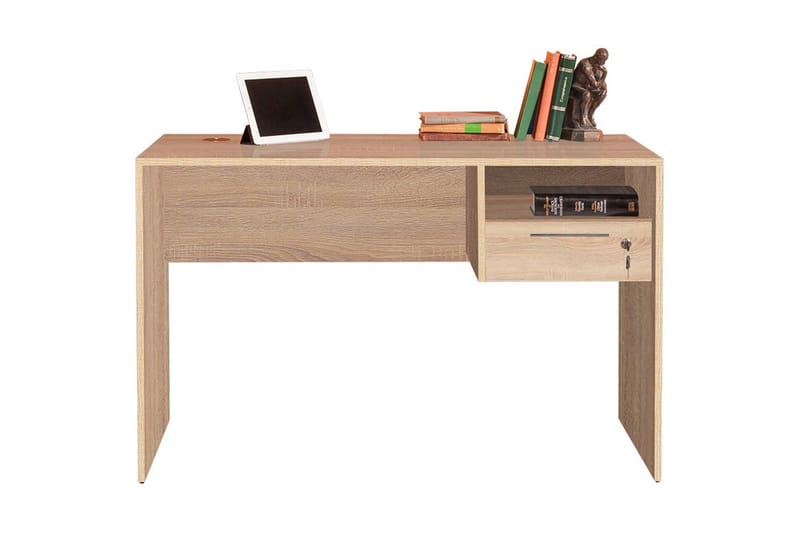 Skrivbord Mazirbe 120 cm med Förvaring Hyllor + Låsbar Låda - Natur - Skrivbord - Datorbord