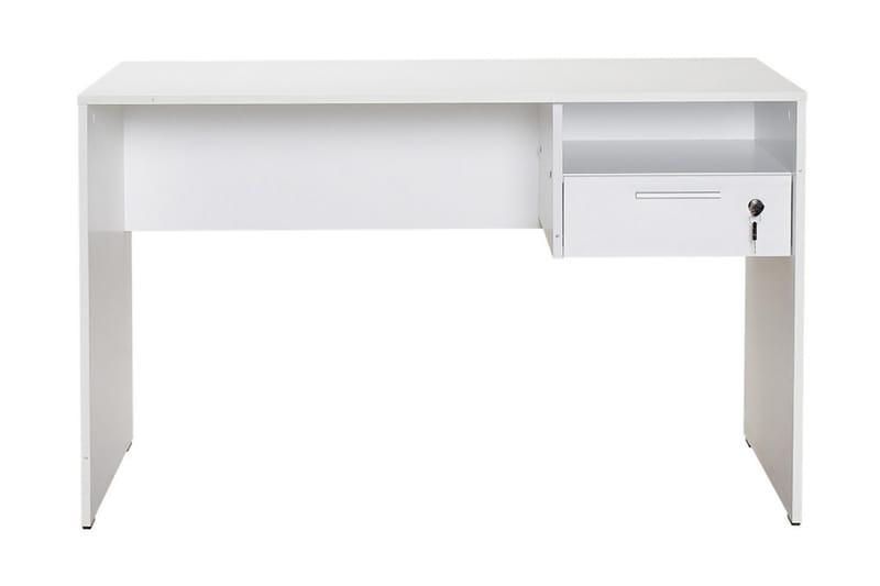 Skrivbord Mazirbe 120 cm med Förvaring Hyllor + Låsbar Låda - Vit - Skrivbord - Datorbord