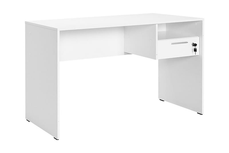 Skrivbord Mazirbe 120 cm med Förvaring Hyllor + Låsbar Låda - Vit - Skrivbord - Datorbord