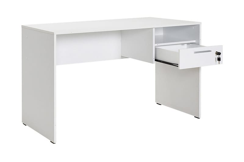 Skrivbord Mazirbe 120 cm med Förvaring Hyllor + Låsbar Låda - Vit - Möbler - Bord & matgrupp - Kontorsbord - Skrivbord