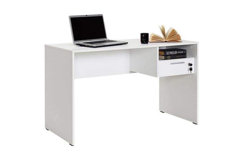 Skrivbord Mazirbe 120 cm med Förvaring Hyllor + Låsbar Låda - Vit - Möbler - Bord & matgrupp - Kontorsbord - Skrivbord