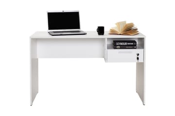 Skrivbord Mazirbe 120 cm med Förvaring Hyllor + Låsbar Låda - Vit - Möbler - Bord & matgrupp - Kontorsbord - Skrivbord