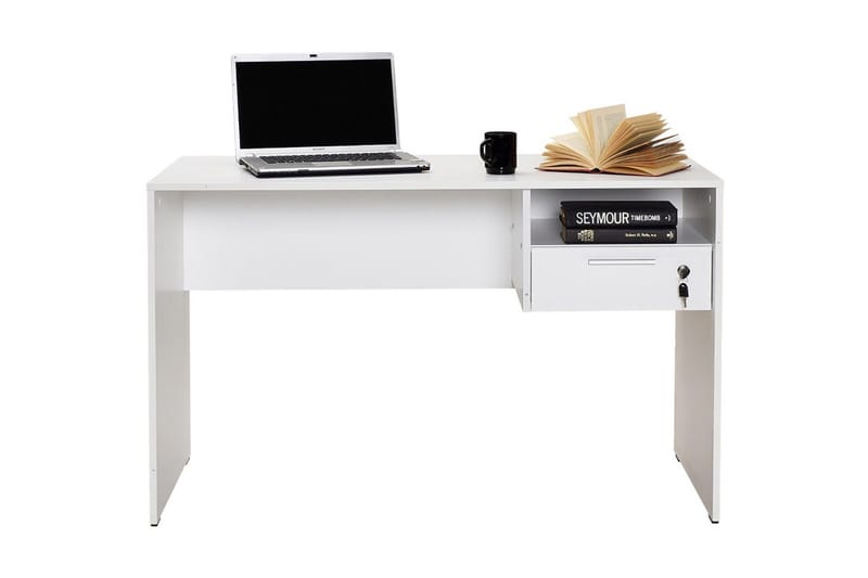 Skrivbord Mazirbe 120 cm med Förvaring Hyllor + Låsbar Låda - Vit - Möbler - Bord & matgrupp - Kontorsbord - Skrivbord