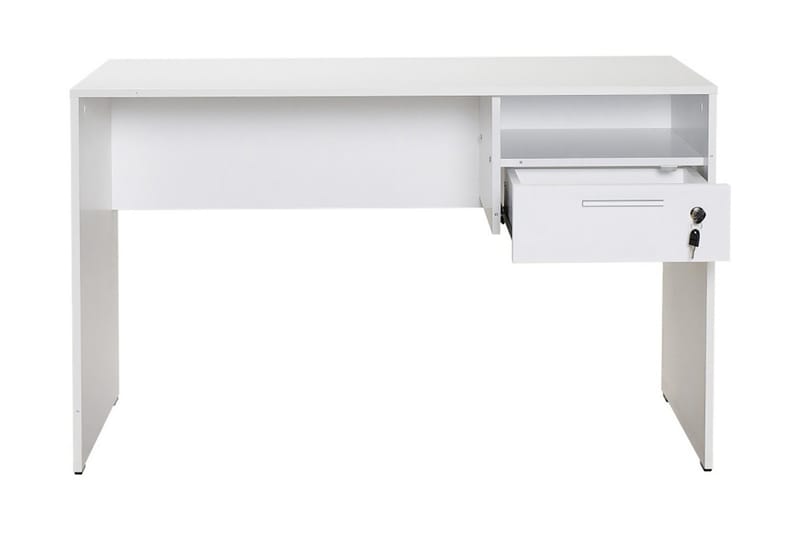 Skrivbord Mazirbe 120 cm med Förvaring Hyllor + Låsbar Låda - Vit - Möbler - Bord & matgrupp - Kontorsbord - Skrivbord