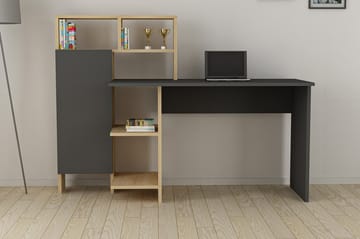Skrivbord Mazirbe 135 cm med Förvaring Hyllor + Skåp - Antracit/Natur - Möbler - Bord & matgrupp - Kontorsbord - Skrivbord