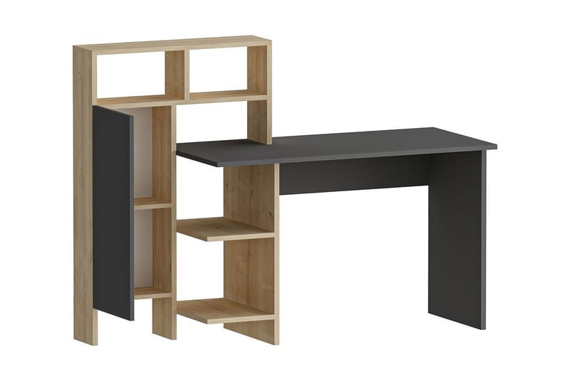 Skrivbord Mazirbe 135 cm med Förvaring Hyllor + Skåp - Antracit/Natur - Möbler - Bord & matgrupp - Kontorsbord - Skrivbord