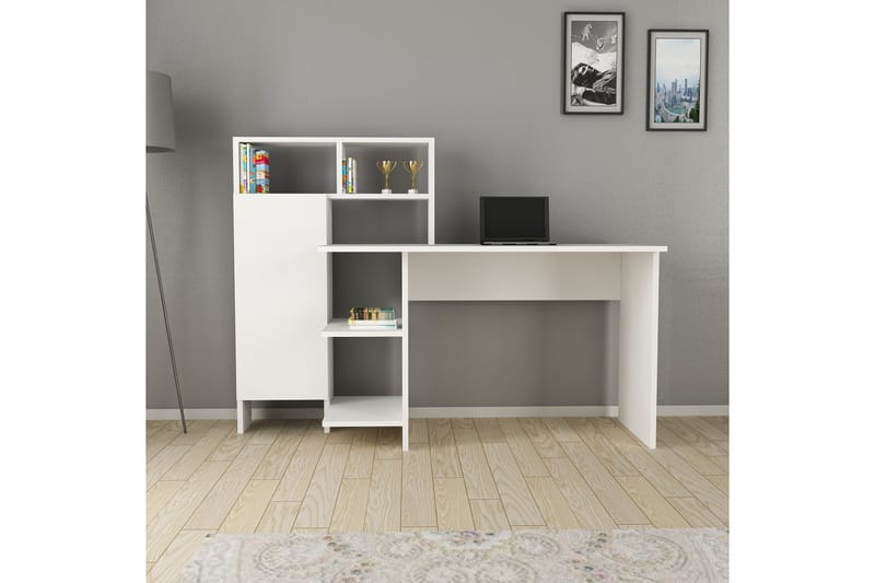 Skrivbord Mazirbe 135 cm med Förvaring Hyllor + Skåp - Vit - Möbler - Bord & matgrupp - Kontorsbord - Skrivbord