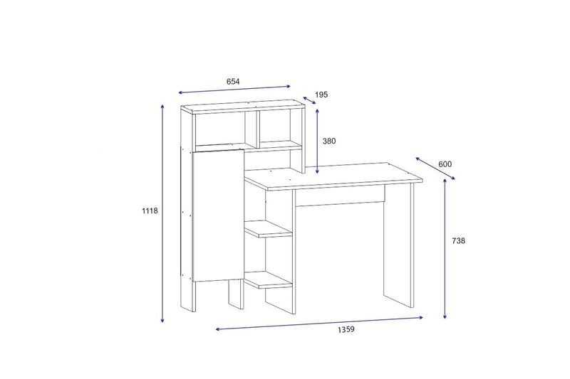 Skrivbord Mazirbe 135 cm med Förvaring Hyllor + Skåp - Vit - Skrivbord - Datorbord