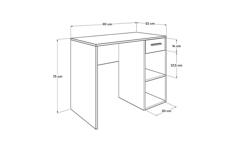 Skrivbord Mazirbe 90 cm med Förvaring Låda + 2 Hyllor - Vit - Skrivbord - Datorbord