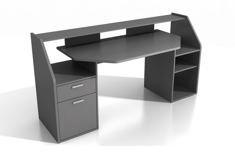 Skrivbord Mealy med Förvaring Hyllor + Låda + Skåp - Grå - Skrivbord - Datorbord