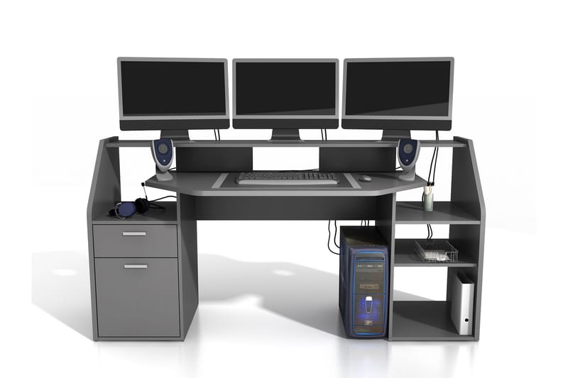 Skrivbord Mealy med Förvaring Hyllor + Låda + Skåp - Grå - Skrivbord - Datorbord