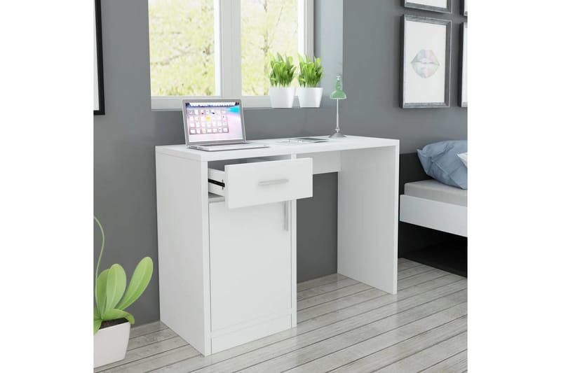 Skrivbord med låda och skåp vit 100x40x73 cm - Vit - Skrivbord - Datorbord