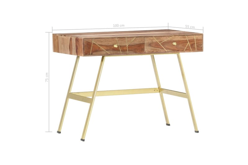 Skrivbord med lådor 100x55x75 cm massivt sheshamträ - Brun - Sekretär - Skrivbord