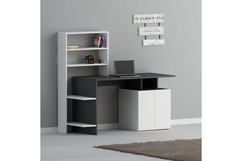 Skrivbord Melisin 146 cm med Förvaring Hyllor+Skåp - Vit/Antracit - Möbler - Bord & matgrupp - Kontorsbord - Skrivbord