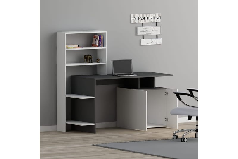 Skrivbord Melisin 146 cm med Förvaring Hyllor+Skåp - Vit/Antracit - Skrivbord - Datorbord