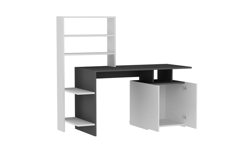 Skrivbord Melisin 146 cm med Förvaring Hyllor+Skåp - Vit/Antracit - Skrivbord - Datorbord