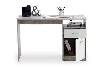Skrivbord Melodi 123 cm med Förvaring Låda + Skåp + Hylla - Betonggrå/Vit - Möbler - Bord & matgrupp - Kontorsbord - Skrivbord