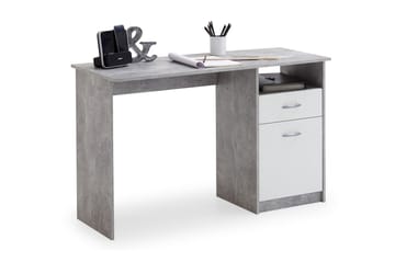 Skrivbord Melodi 123 cm med Förvaring Låda + Skåp + Hylla - Betonggrå/Vit - Möbler - Bord & matgrupp - Kontorsbord - Skrivbord