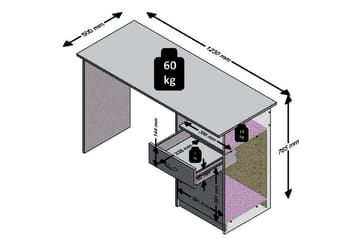 Skrivbord Melodi 123 cm med Förvaring Låda + Skåp + Hylla - Betonggrå/Vit - Möbler - Bord & matgrupp - Kontorsbord - Skrivbord