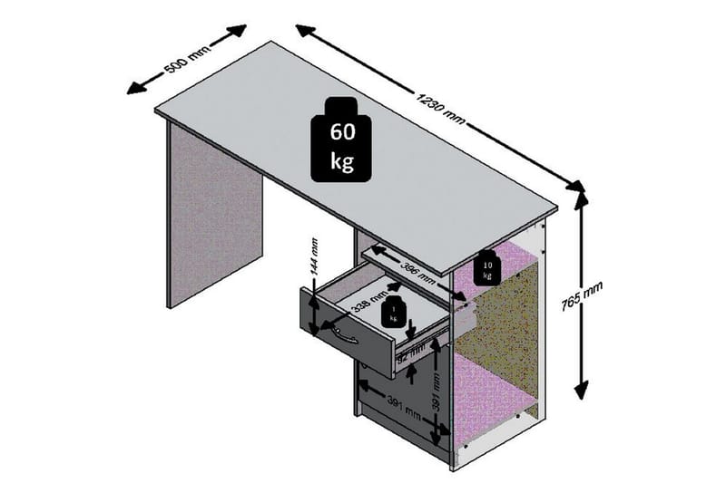Skrivbord Melodi 123 cm med Förvaring Låda + Skåp + Hylla - Betonggrå/Vit - Möbler - Bord & matgrupp - Kontorsbord - Skrivbord