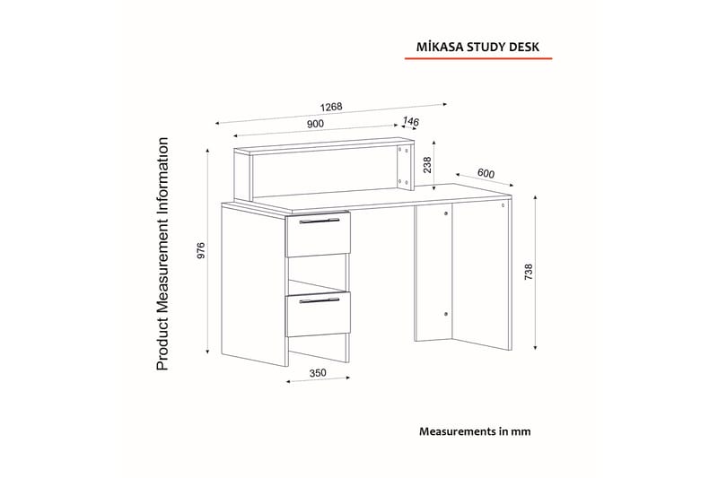 Skrivbord Mikasa 127 cm med Förvaring Hyllor + Luckor - Vit - Skrivbord - Datorbord