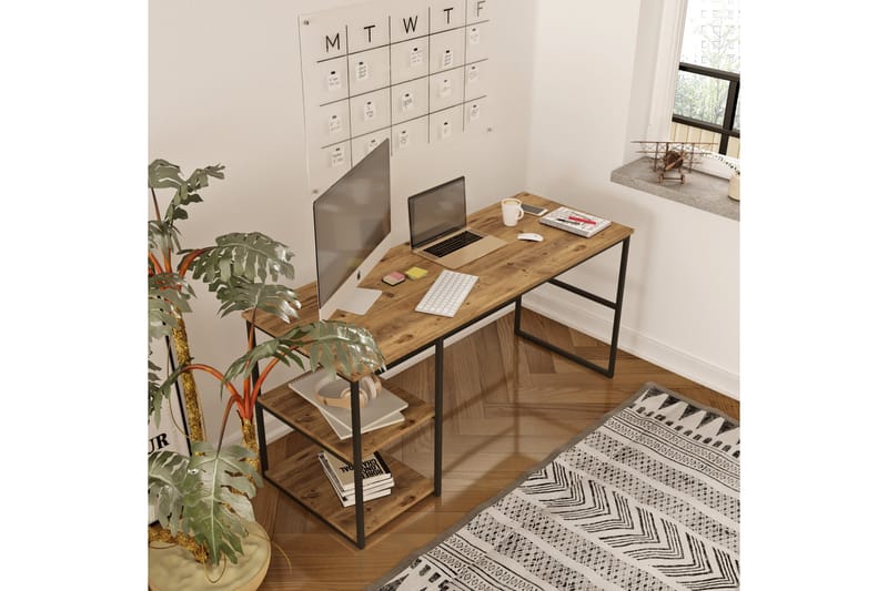 Skrivbord Mockba 160x75x160 cm med förvaring - Grön - Skrivbord - Datorbord