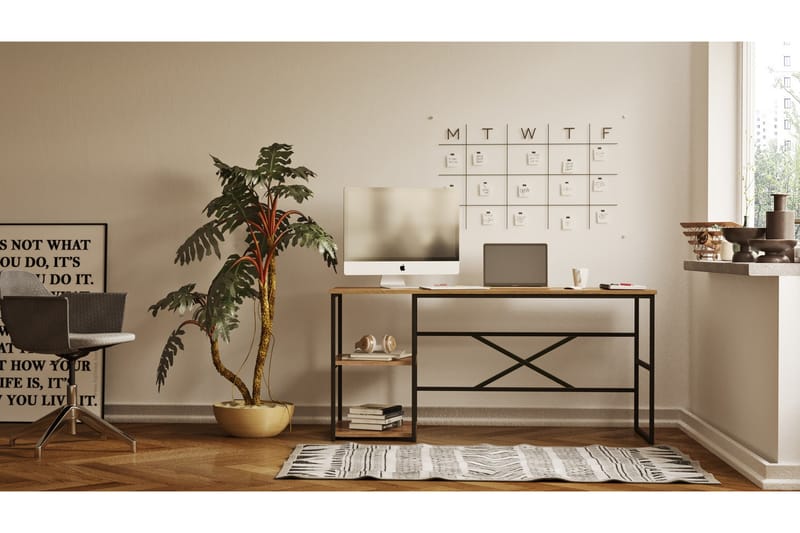 Skrivbord Mockba 160x75x160 cm med förvaring - Grön - Skrivbord - Datorbord