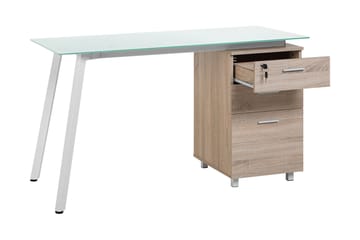 Skrivbord Morante 130 cm med Förvaring 3 Lådor - Vit/Ljusbrun - Möbler - Bord & matgrupp - Kontorsbord - Skrivbord