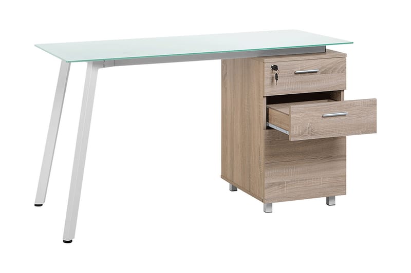 Skrivbord Morante 130 cm med Förvaring 3 Lådor - Vit/Ljusbrun - Möbler - Bord & matgrupp - Kontorsbord - Skrivbord