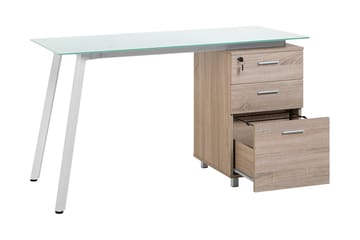 Skrivbord Morante 130 cm med Förvaring 3 Lådor - Vit/Ljusbrun - Möbler - Bord & matgrupp - Kontorsbord - Skrivbord