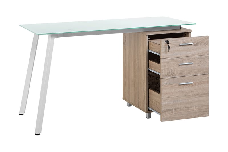 Skrivbord Morante 130 cm med Förvaring 3 Lådor - Vit/Ljusbrun - Möbler - Bord & matgrupp - Kontorsbord - Skrivbord