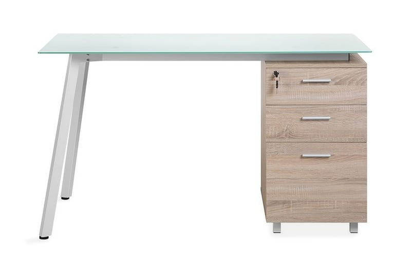 Skrivbord Morante 130 cm med Förvaring 3 Lådor - Vit/Ljusbrun - Möbler - Bord & matgrupp - Kontorsbord - Skrivbord