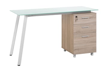 Skrivbord Morante 130 cm med Förvaring 3 Lådor - Vit/Ljusbrun - Möbler - Bord & matgrupp - Kontorsbord - Skrivbord