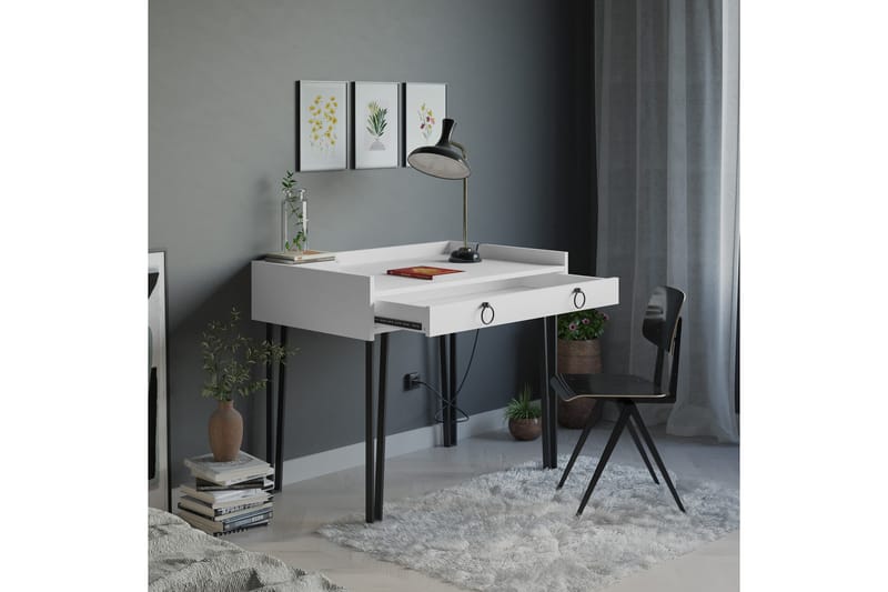 Skrivbord Mossberg 100 cm med Förvaring Låda - Vit/Svart - Skrivbord - Datorbord