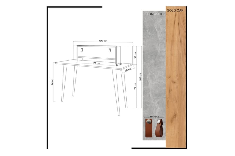 Skrivbord Naidaj 120 cm med Förvaring Hylla + Lucka Läderbes - Trä/Vit - Skrivbord - Datorbord