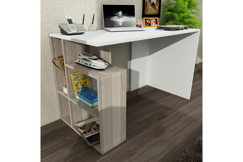 Skrivbord Nerella 120 cm med Förvaring Hyllor - Vit - Skrivbord - Datorbord