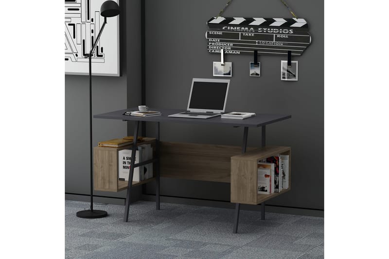 Skrivbord Oldenzaal 120x73,8x120 cm med förvaring - Antracit/Brun - Skrivbord - Datorbord