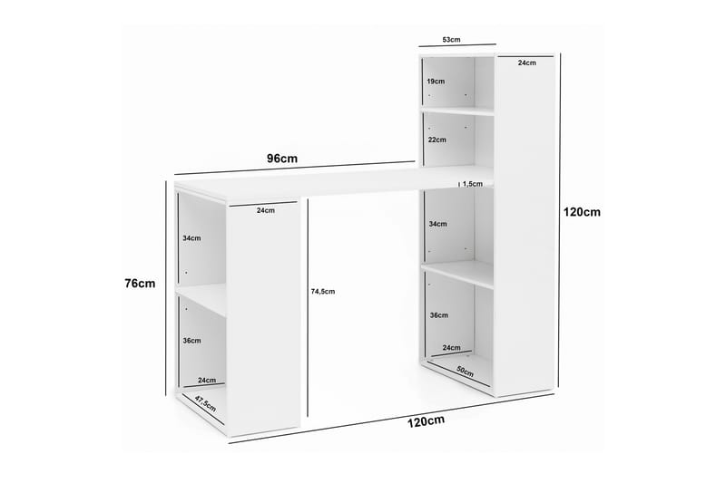 Skrivbord Requan 120 cm med Förvaring Hyllor - Vit - Skrivbord - Datorbord